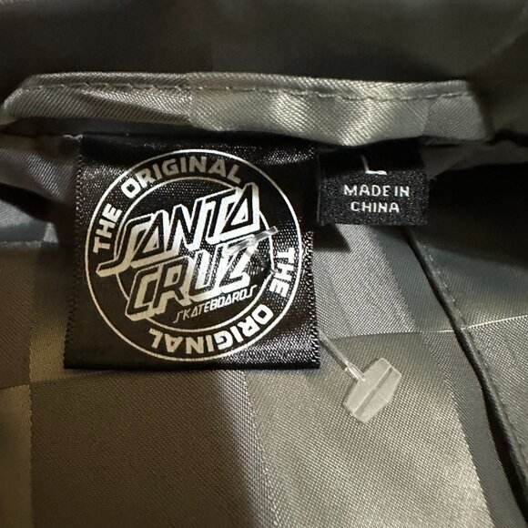 Santa Cruz Men's Checkered Silver Gray Windbreaker Jacket Large Polyester Button - Picture 4 of 7